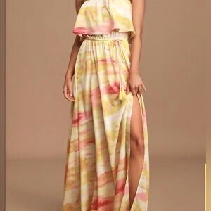 Full of Sunshine Yellow Tie-Dye Strapless Maxi Dress